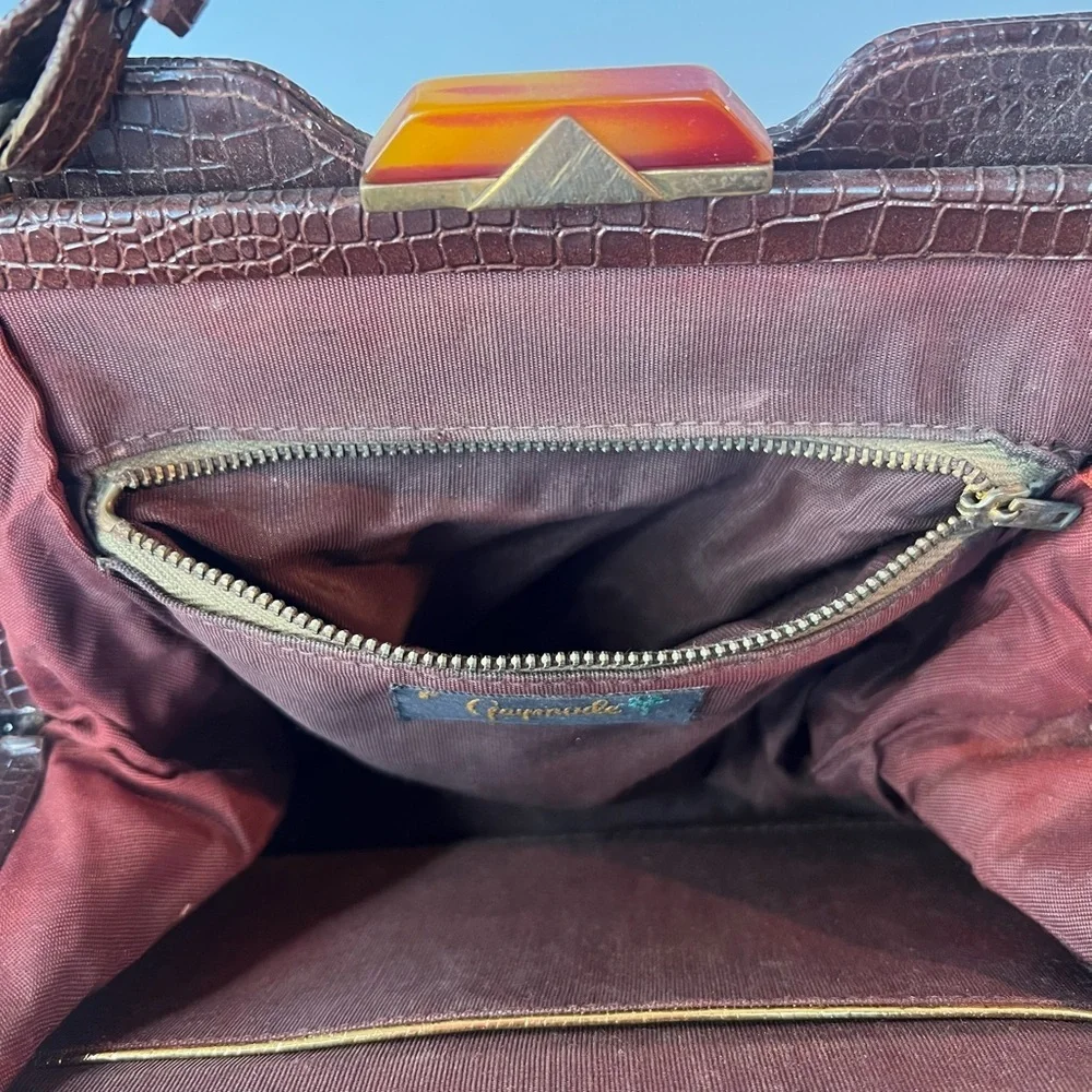 Vintage Gaymode Crocodile Or Alligator Purse Handbag‎ Bakelite Clasp